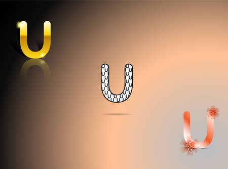 Letter U in gold, black and white, orange colorsのイラスト素材