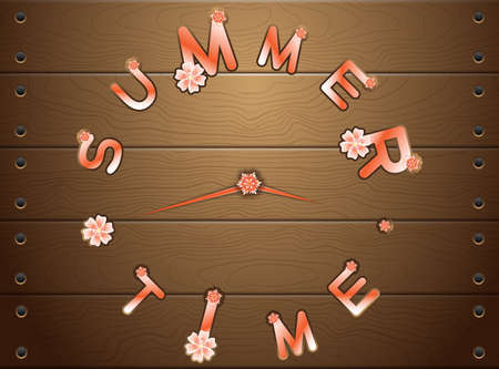 Watch summer time on the brown wooden boardsのイラスト素材