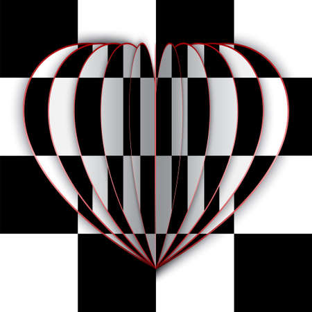 Black and white heart on the chess backgroundのイラスト素材