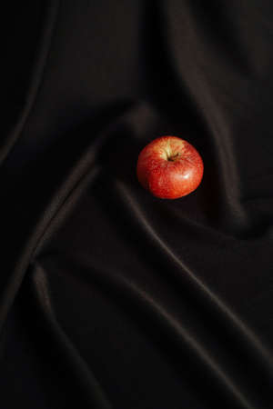 One red apple on black cloth background. Reference for artists
