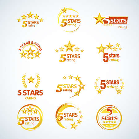 Golden Five stars round logo template set. Isolated Vector illustrationのイラスト素材