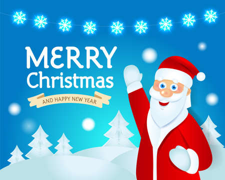 Santa Claus with Merry Christmas sign design. Creative typography for holiday greeting. Isolated vector illustration.のイラスト素材