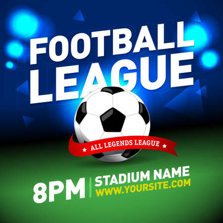 Soccer league flyer design. Football sports invitation template. Isolated vector illustration.のイラスト素材