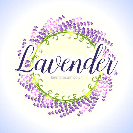 Vector lavender wreath. Beautiful violet lavender flowers colmposition. Design element. Isolated vector illustration.のイラスト素材