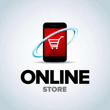 Mobile Online shop, mobile online store logo. Phone Logotype For business. isolated vector illustrationのイラスト素材