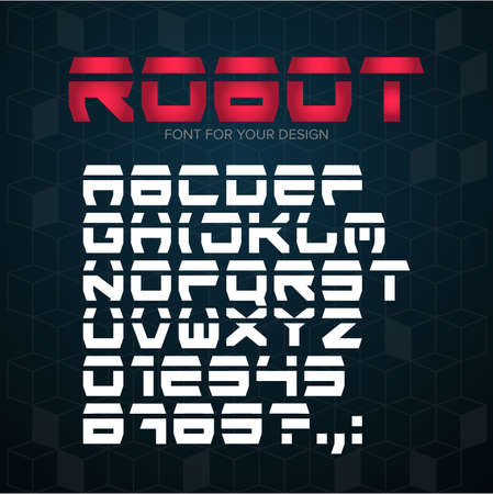Robot Technology font. Geometric, sport, futuristic, future techno alphabet. Letters and numbers for military, industrial, hi-tech logo design. Modern minimalistic vector typefaceのイラスト素材