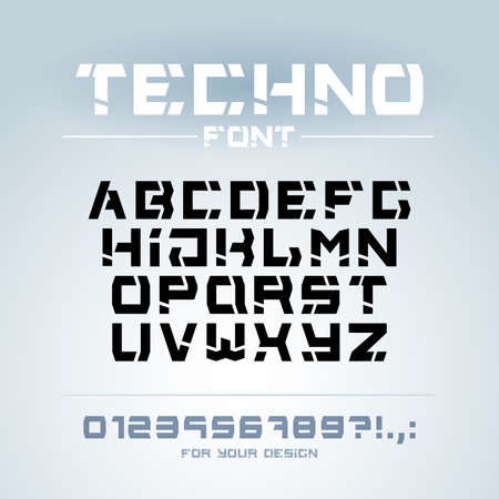 Letters and numbers for military, industrial, hi-tech logo design. Modern minimalistic vector typefaceのイラスト素材
