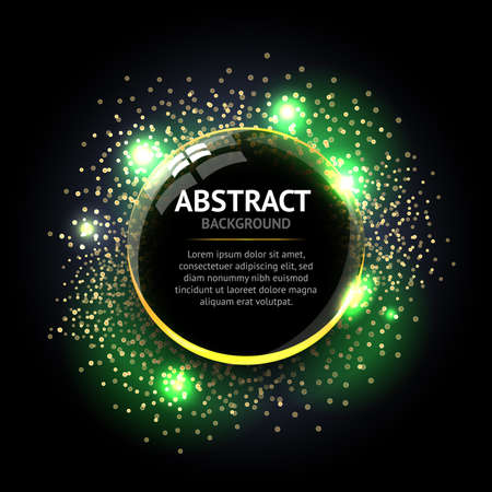 Dark green abstract ring background. Metal chrome shine round effect Vector sparkling glowing stainless steel cover. Space for your message.のイラスト素材