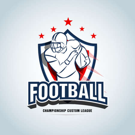 American football  template, badge, t-shirt, label, emblem. Red, dark blue color version. Logotype Vector illustration.のイラスト素材