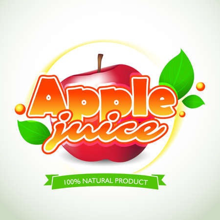 Apple juice label and lettering on white background. Splash and blot design, shape creative vector illustration.のイラスト素材