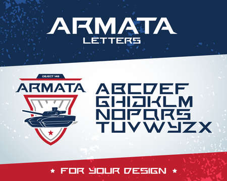 'Armata letters' modern font. Latin alphabet letters. Alphabet. Modern geometric font for advertising, title or design. Futuristic fontのイラスト素材