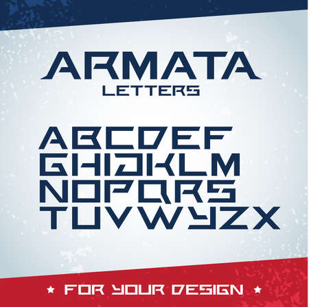 'Armata letters' modern font. Latin alphabet letters. Alphabet. Modern geometric font for advertising, title or design. Futuristic fontのイラスト素材