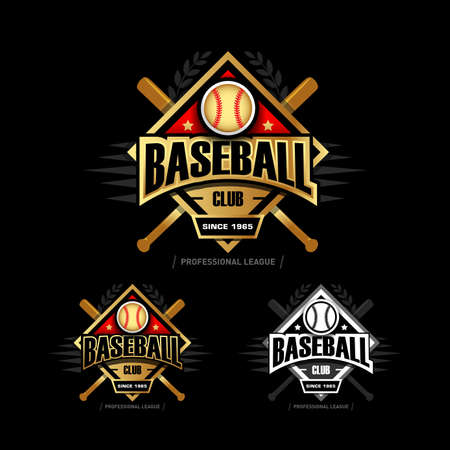 Golden Baseball sport badges design template and some elements for badges, banners, emblems, labels, insignia, T-shirt screen and printing. Baseball template.のイラスト素材
