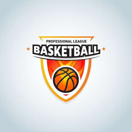 Basketball template, basketball badge design template, sport template. Basketball Themed T shirt template. Vector illustration.のイラスト素材