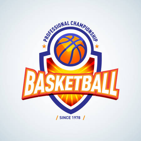 Basketball logo template, basketball logotype, badge logo design template, sport logotype template. Basketball Themed T shirt template. Vector illustration.のイラスト素材