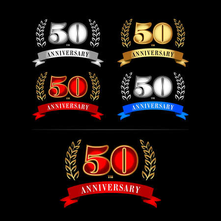 50th Years Anniversary Celebration Design templates set on black background.のイラスト素材