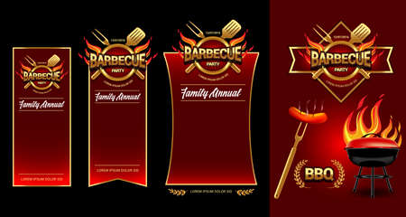 Barbecue party, party banners, invitation template. BBQ brochure menu design. Vector illustration.のイラスト素材