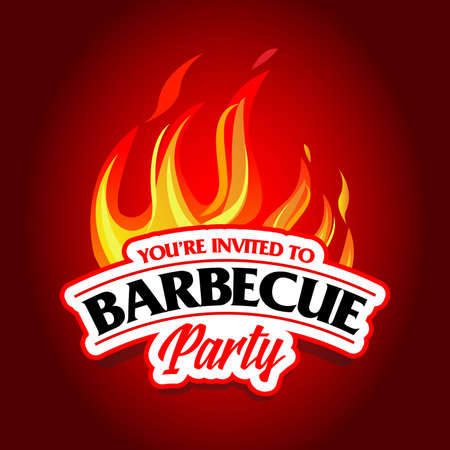 Barbecue party design, Barbecue invitation. Barbecue logo. BBQ template menu design. Barbecue Food flyer. Barbecue advertisement. Barbecue ad design.のイラスト素材