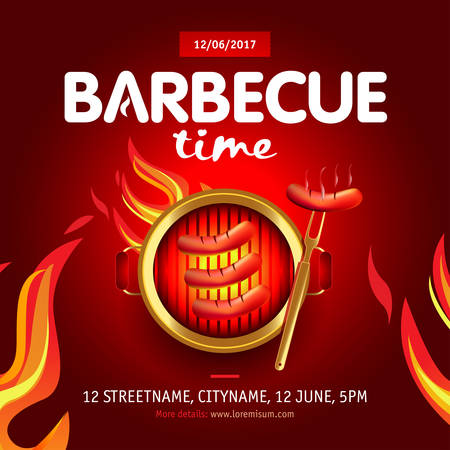 Barbecue time party design template, Barbecue invitation. Isolated Vector illustration.のイラスト素材