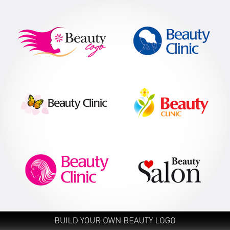 Beauty clinic logotypes. Beauty salon logotypes. Beauty logo templates. Vector illustration set.のイラスト素材