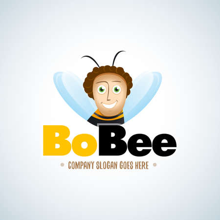 Cartoon bee character. Cartoon Bee Logo, emblem vector template design. Isolated vector illustration.のイラスト素材