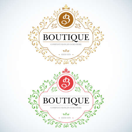 Boutique Luxury Vintage, Crests icon. Business sign. Identity for Restaurant, Royalty, Boutique, Hotel, Heraldic, Jewelry, Fashion, Real estate, Resort.のイラスト素材