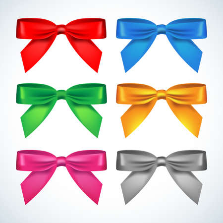 Bow set: red, blue, green gold, pink, silver bows set. isolated vector silky bows on on a white backgroundのイラスト素材