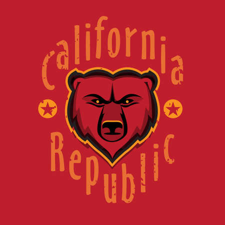 California Republic apparel fashion design, Golden bear head souvenir. Wall decorのイラスト素材
