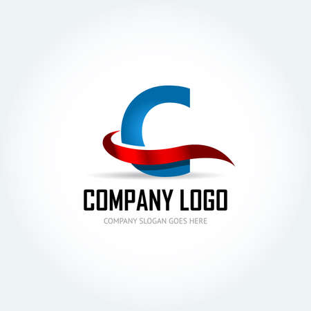 Blue Letter C with red ribbon logo icon design template elements - Illustration. Letter C logo icon design - vector sign. Isolated vector illustration.のイラスト素材