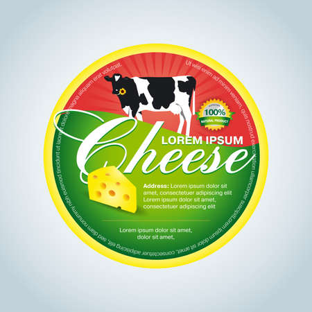 Cheese label template design. Green and red round cheese label.のイラスト素材