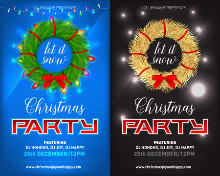 Christmas night party posters, invitations, cards, flyers set. New Year and Merry Christmas design template.