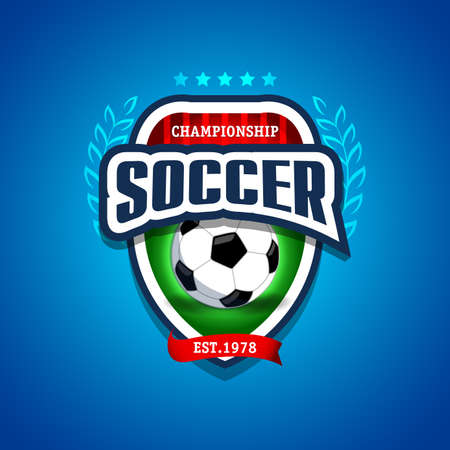 Soccer, football  . Blue, red and green soccer football badge  design template, sport  template. Soccer Themed T shirt. Football  . Vector illustration.のイラスト素材