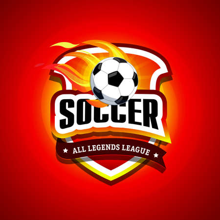Soccer, football logo. Fire Red and black soccer football badge logo design template, sport logotype template. Soccer Themed T shirt. Football logo. Vector illustration.のイラスト素材