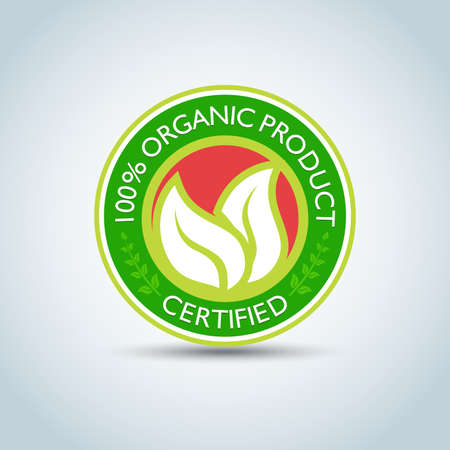 '100 Organic Product' Eco template, bio label with retro vintage design. Round Green Vector illustration.のイラスト素材
