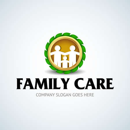 Family care gold icon with green leavesのイラスト素材