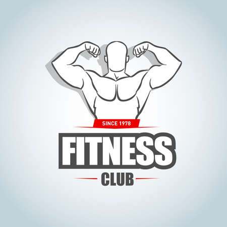 Sport Fitness club creative concept. Bodybuilder Fitness Model Illustration, Gym club, Sign, Symbol, badge.fitness vector design template, design for gym and fitness vector.のイラスト素材