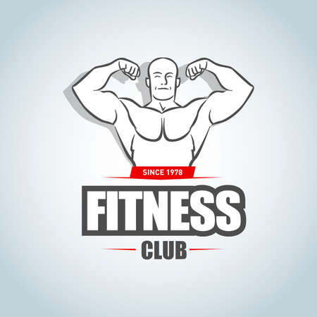 Sport Fitness club creative concept. Bodybuilder Fitness Model Illustration, Gym club, Sign, Symbol, badge.fitness vector design template, design for gym and fitness vector.のイラスト素材