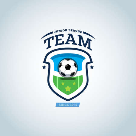 Green and dark blue soccer football badge design template, sport logotype template. Soccer Themed T shirt. Football logo. Vector illustration.のイラスト素材