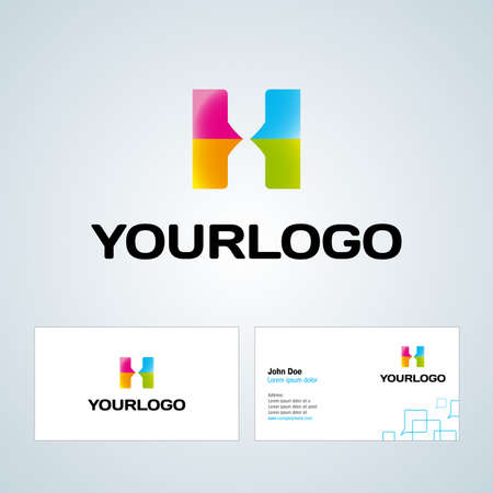 Colorful H Letter Logo, Icon, Design Element with business card template. Communication services logo. Vector illustration.のイラスト素材