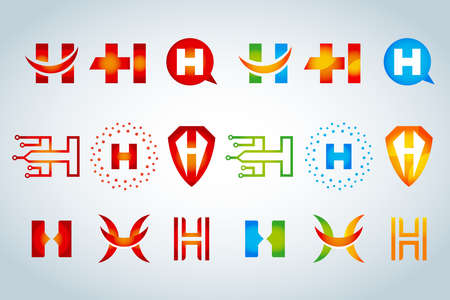 Set of letter H icons design template elements, emblems. Collection of vector signs.のイラスト素材