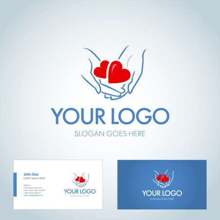 Two hearts in hands. Logotype design. Medical logo design template with business card design.のイラスト素材