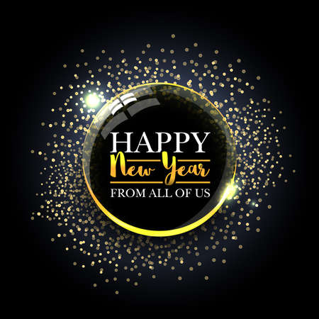 Happy New Year ball with golden sparkles. New year card.のイラスト素材