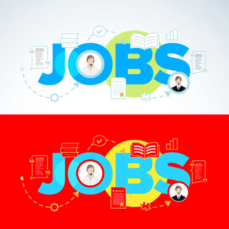JOBS word modern vector isolated illustration concepts. Thin line flat design banners for website and mobile website, easy to use and highly customizable.のイラスト素材