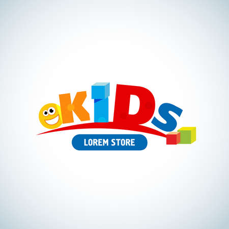 Kids logo template. Kids logotype design concept for kids store, kindergarten, etc. Isolated vector illustration.のイラスト素材