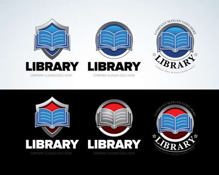 Library logotype, book logo, education logo, learning logo set. Isolated vector illustration.のイラスト素材