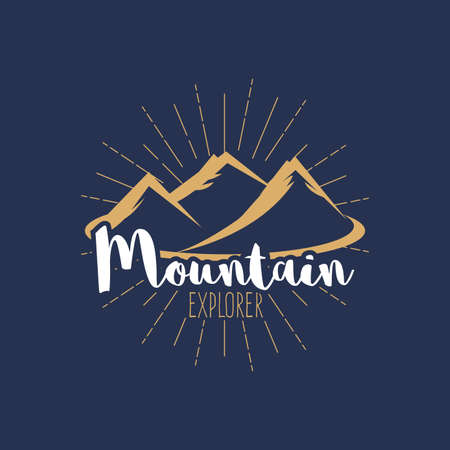 'Mountain explorer' Vintage Stylized Logo, t-shirt design, hipster badge, emblem. Vector illustration.のイラスト素材