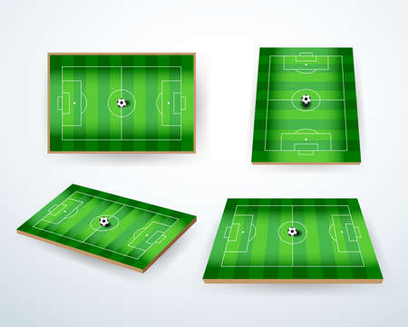 Soccer, european football field in different point of perspective view. Isolated vector illustration. Soccer green field for gameのイラスト素材