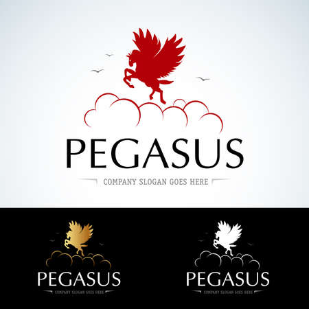 Pegasus logo, Horse logo, Isolated Vector Logo Template. Red, gold, black and white versions.のイラスト素材