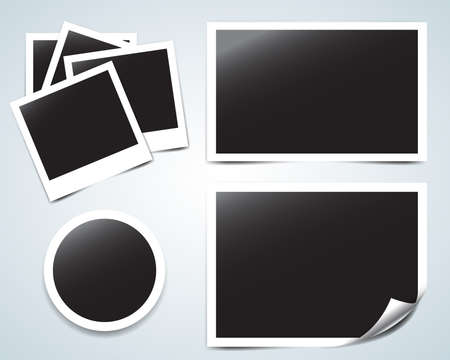 Collection of vector blank retro photo frames with transparent shadow effects and curling edge. Isolated vector illustrations.のイラスト素材