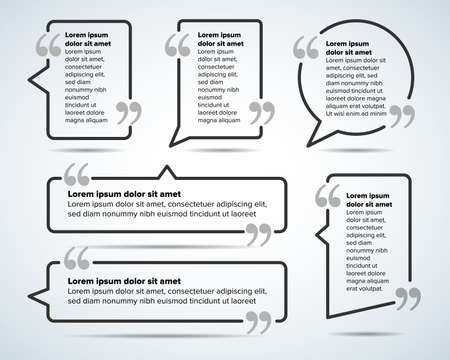 Color Quote blank templates. Quote bubble. Empty template. Circle business card template, paper sheet, information, text. Print design. Quote form. Template vector setのイラスト素材